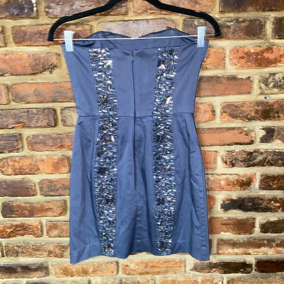 French Connection Vintage Y2k Blue Beaded Embellished Strapless Dress Size 4 - Picture 6 of 8